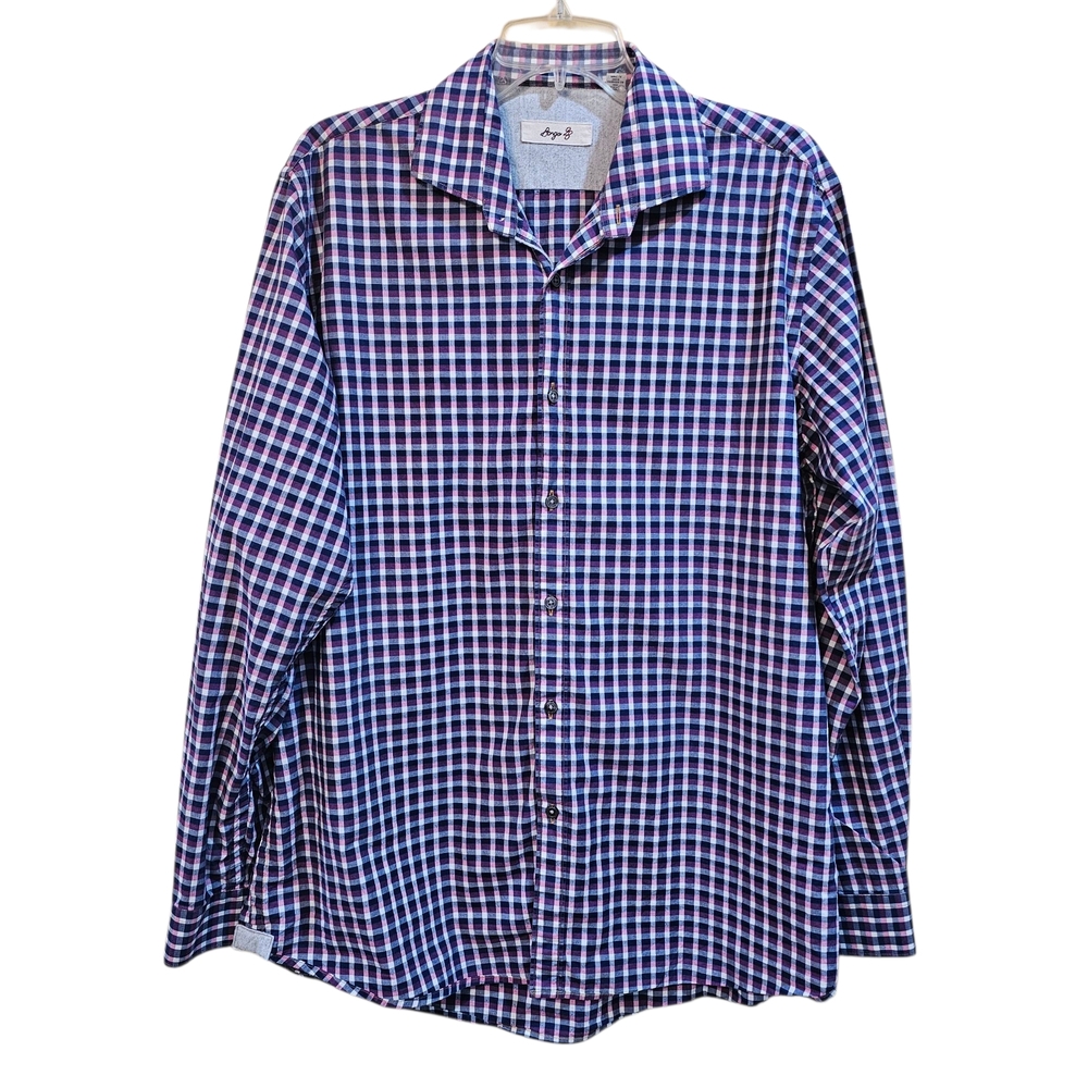 BORGO 28 Blue and Purple Checkered Men's Shirt